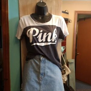 Pink Tee Shirt Grey & White EUC